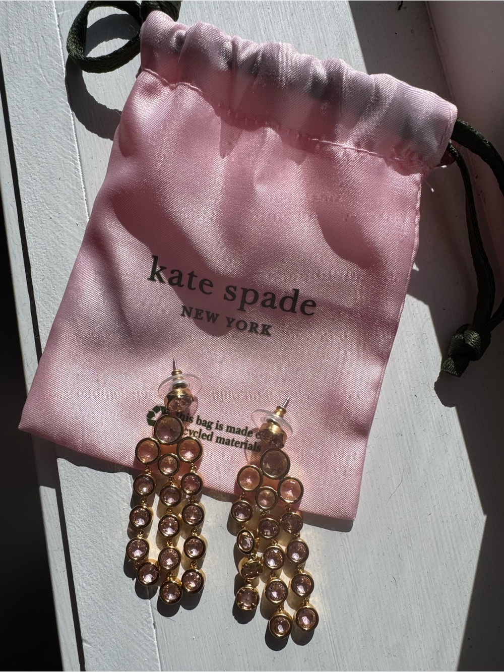 kate spade gold-tone pink crystal chandelier earrings